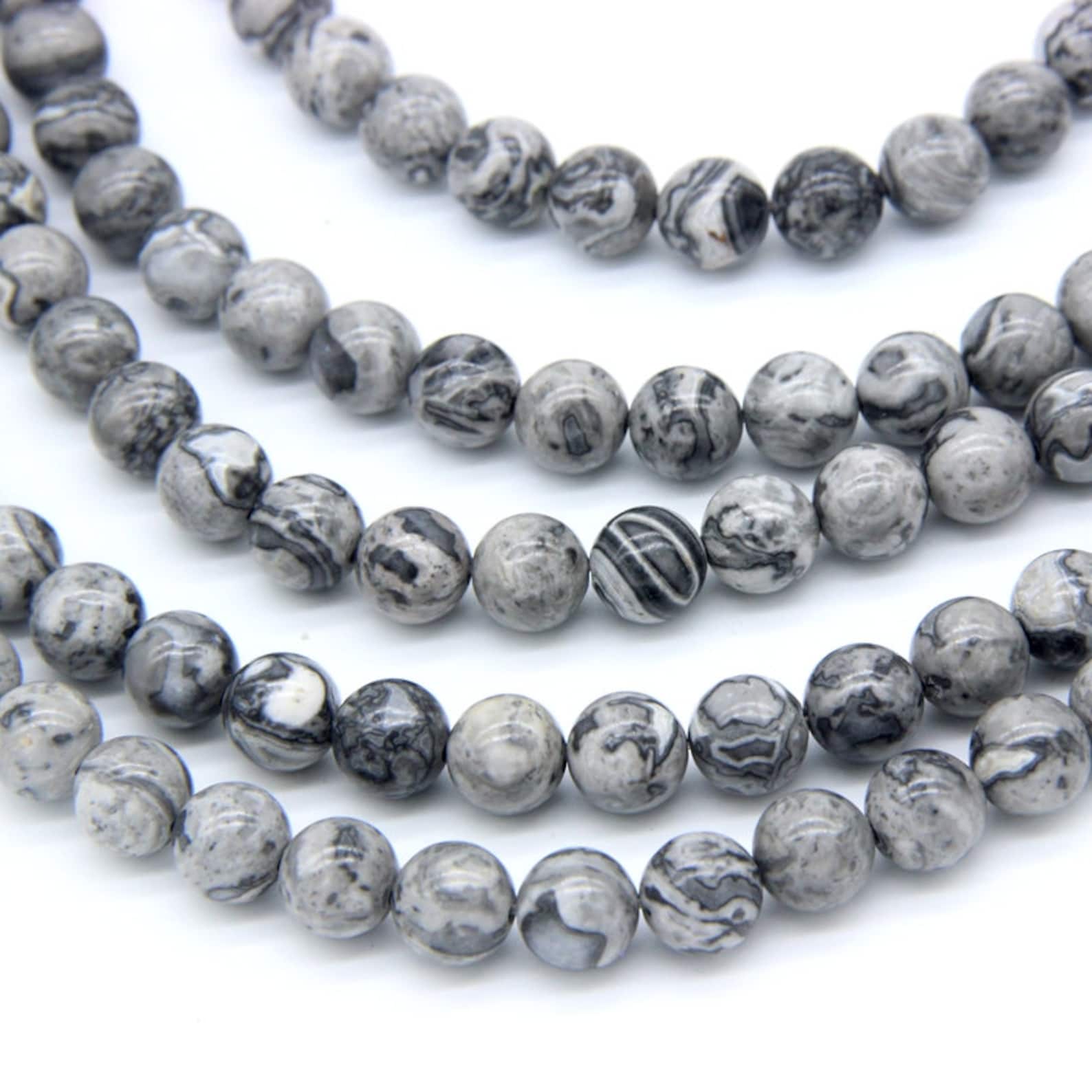Gray Picture Jasper Beads 6mm 8mm 10mm Gray Map Jasper Beads Etsy