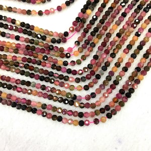 Tiny Tourmaline Beads 2mm 3mm 4mm Micro Faceted,Natural Multi Color Tourmaline Beads, Small Pink Green Watermelon Tourmaline Gemstone Spacer