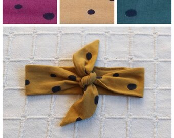 Organic cotton jersey spotted knot hair band, Avaliable in 3 colours. Bow headband. Rockabilly.