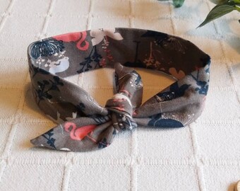 Jersey Knot hair band, flamingo, butterfly, rabbit and floral design, Bow headband. Headwrap, Rockabilly, Boho, Autumn.