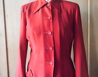 1940s rayon gabardine lipstick red suit.