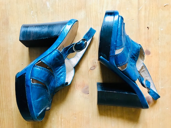 1970s blue leather platforms.