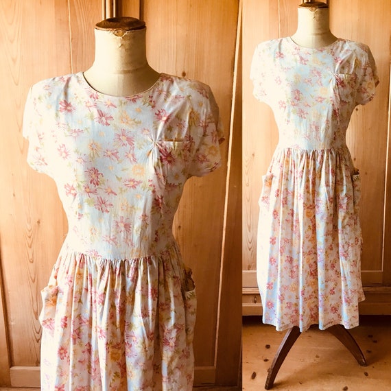 1940s, early 50s floral cotton dress