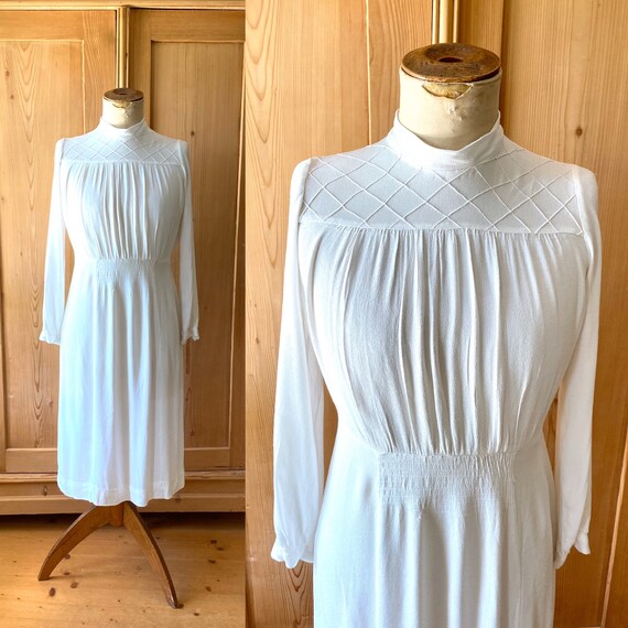 1930s - 40s White rayon crepe dress