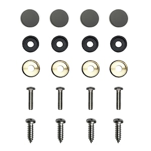 Set of 4 Metal Aluminum Screw On Type Caps with Stainless Steel Screws Hardware Fasteners for License Plate Frame