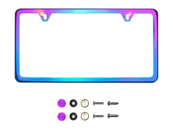 Ka Depot Neo Chrome License Plate Frame T304 Stainless Steel + Metal Screw Caps