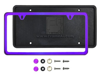 Ka Depot Silicone Back Guard Purple Chrome License Plate Frame T304 Stainless Steel + Metal Screw Caps
