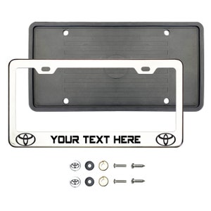 Toyota Polish Stainless Steel Silver or Black Lettering Customize Laser Engraved License Plate Frame Holder