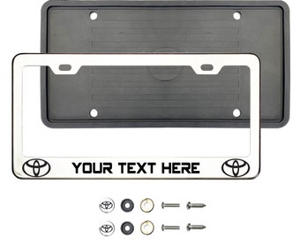 Toyota Polish Stainless Steel Silver or Black Lettering Customize Laser Engraved License Plate Frame Holder