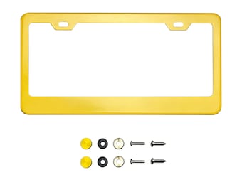 Ka Depot Solar Yellow License Plate Frame T304 Stainless Steel + Metal Screw Caps