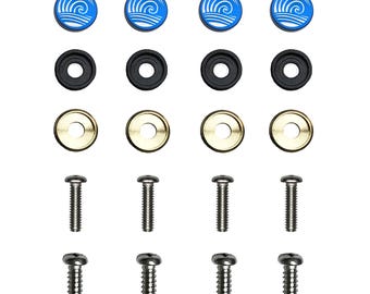 Set of 4 Metal Aluminum Screw On Type Caps with Stainless Steel Screws Hardware Fasteners for License Plate Frame Laser Etching wave Logo