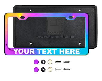 Ka Depot Customize Laser Etched Neo Chrome License Plate Frame T304 Stainless Steel + Metal Screw Caps+Silicone Back Guard