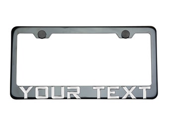 Custom 3D Metal Text Letter Smoke Chrome License Plate Frame w/ Metal Screw Cap