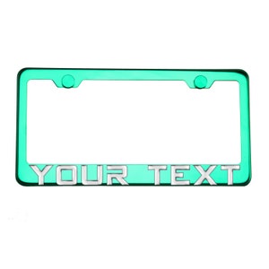 Custom 3D Metal Text Letter Green Chrome License Plate Frame w/ Metal Screw Cap