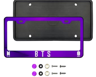 BTS K Pop Laser Etched Stainless Steel Customize Laser Engraved License Plate Frame Holder Purple Black Blue Gold Green Neo Chrome