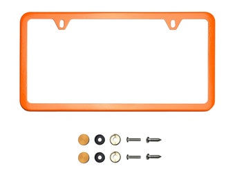 Ka Depot Solar Orange License Plate Frame T304 Stainless Steel + Metal Screw Caps Active