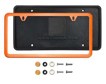 Ka Depot Silicone Back Guard Solar Orange License Plate Frame T304 Stainless Steel + Metal Screw Caps Active