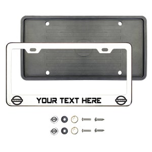 Nissan Polish Stainless Steel Silver ou Black Lettering Personnaliser le support de cadre de plaque d’immatriculation gravé au laser