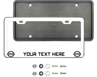 Nissan Polish Stainless Steel Silver or Black Lettering Customize Laser Engraved License Plate Frame Holder