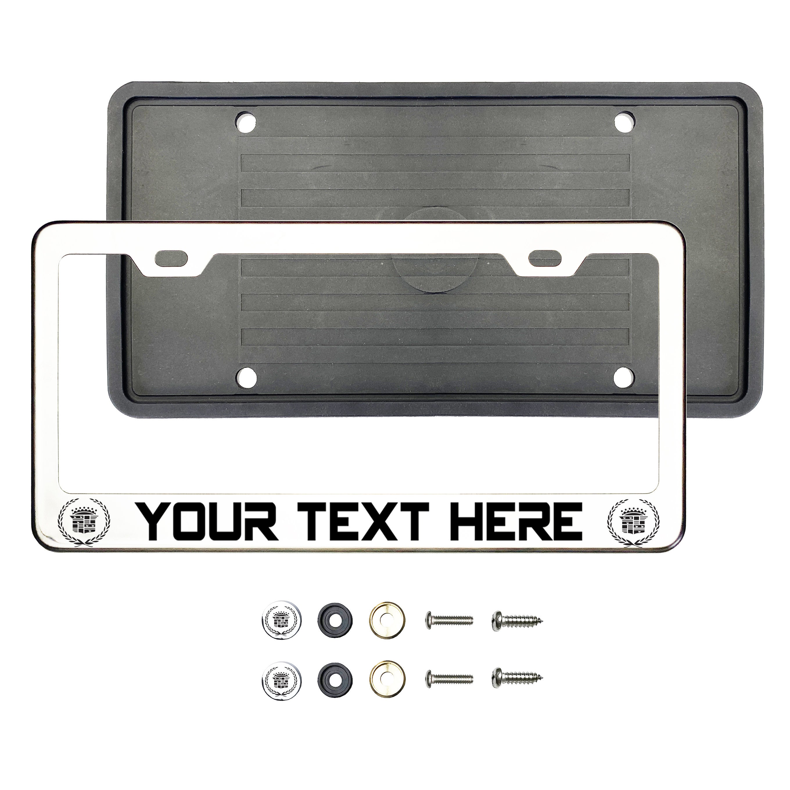Cadillac Logo License Plate Frame Set - Stainless Steel, Laser Engraved, Chrome
