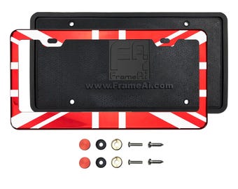 Union Jack British London Flag Laser Etched Stainless Steel Customize Laser Etched License Plate Frame Holder Red Black Blue Gold Neo Chrome