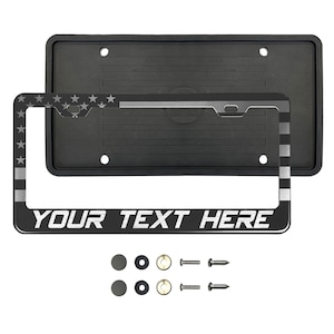 American Flag Stainless Steel Customize Laser Engraved Etched License Plate Frame Holder with Metal Screw caps kit and silicone back guard