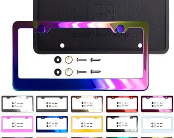 Ka Depot Silicone Back Guard Polish Mirror Neo Chrome License Plate Frame T304 Stainless Steel + Metal Screw Caps