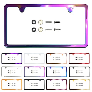 Car Truck SUV License plate frame T304 Stainless Steel with Metal screw cap Two Hole Slim Chrome Purple White Rose Gold Red Blue Black Gray