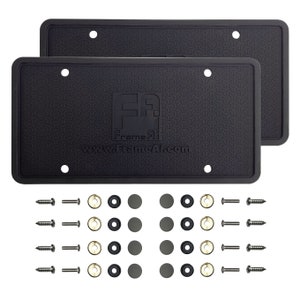 Dois suportes de proteção traseira para moldura de placa de silicone à prova de ferrugem, à prova de chocalho, à prova de intempéries + tampas de parafuso de alumínio