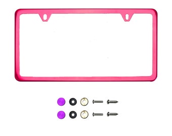 Ka Depot Raspberry Pink Chrome License Plate Frame T304 Stainless Steel + Metal Screw Caps