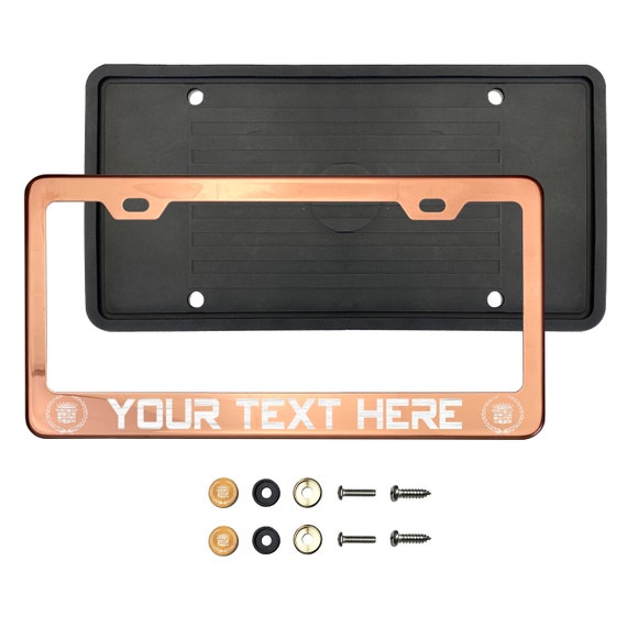 KA T304 Stainless Steel License Plate Frame – Polished Chrome, Cadillac Black Laser Etched Lettering