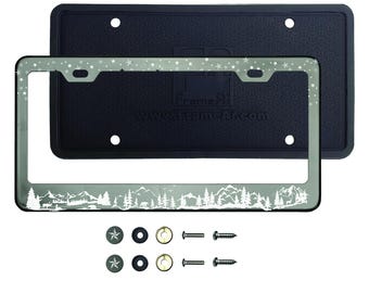Mountain View Stars Wild Life Laser Etched Stainless Steel Customize Laser Engraved License Plate Frame Holder Purple Black Blue Gold Neo