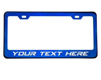 Customize Laser Engraved KA DEPOT T304 8k Polish Electrochemical Mirror Blue Chrome Stainless Steel License Plate Frame