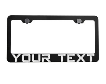 Custom 3D Metal Text Letter Matte Black License Plate Frame w/ Metal Screw Cap
