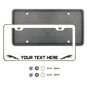 Old Style Jaguar Polish Stainless Steel Silver or Black Lettering Customize Laser Engraved License Plate Frame Holder