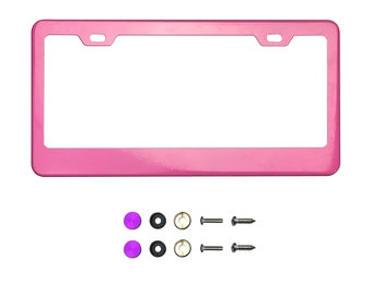 Ka Depot Pink License Plate Frame T304 Stainless Steel + Metal Screw Caps Active