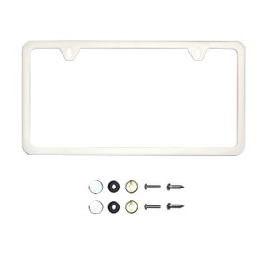 Ka Depot Matte White License Plate Frame T304 Stainless Steel + Metal Screw Caps