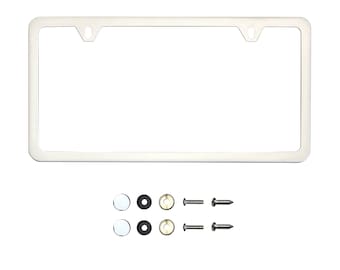 Ka Depot Matte White License Plate Frame T304 Stainless Steel + Metal Screw Caps