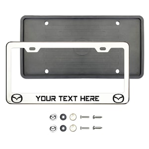 Mazda Polish Stainless Steel Silver or Black Lettering Customize Laser Engraved License Plate Frame Holder
