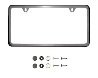 Ka Depot Black Chrome(Smoke Gray) Titaninum Gun Metal Chrome License Plate Frame T304 Stainless Steel + Metal Screw Caps