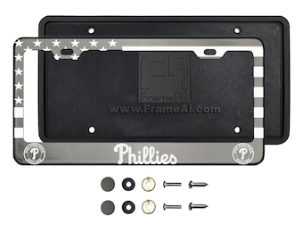 Black Chrome Customized Polish Stainless Steel Laser Engraved License Plate Frame Holder with Silicone Back Guard Fit Phillies