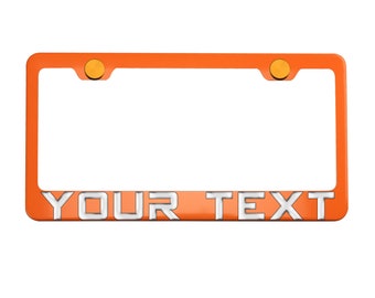 Custom 3D Metal Text Letter Orange License Plate Frame w/ Metal Screw Cap