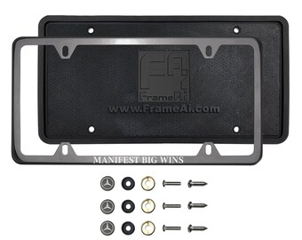 Black Chrome Customized Polish Stainless Steel Laser Engraved License Plate Frame Holder with Silicone Back Guard