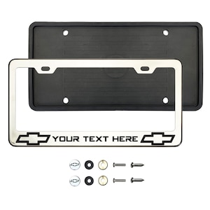 Chevy Polish Stainless Steel Silver or Black Lettering Customize Laser Engraved License Plate Frame Holder