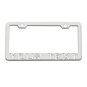 Custom 3D Metal Text Letter White License Plate Frame w/ Metal Screw Cap