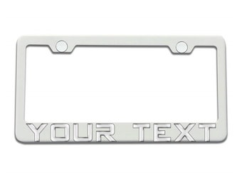 Custom 3D Metal Text Letter White License Plate Frame w/ Metal Screw Cap