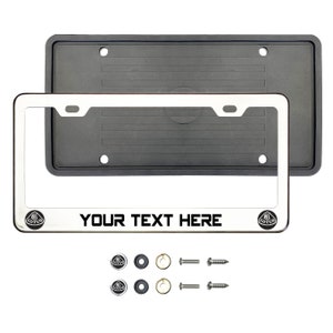 Lotus Polish Stainless Steel Silver or Black Lettering Customize Laser Engraved License Plate Frame Holder