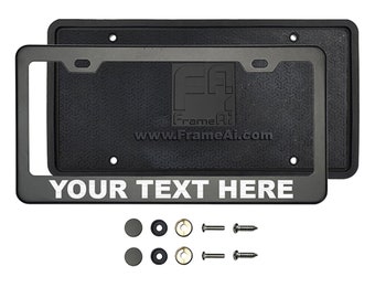 Ka Depot Customize Laser Etched Matte Black License Plate Frame T304 Stainless Steel + Metal Screw Caps+Silicone Back Guard