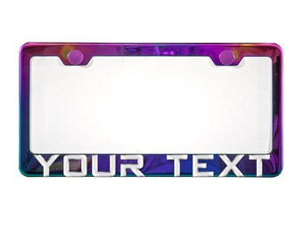 Custom 3D Metal Text Letter Neo Chrome License Plate Frame w/ Metal Screw Cap