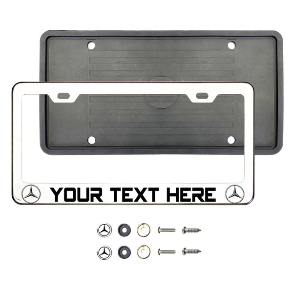 Mercedes Benz Polish Stainless Steel Silver or Black Lettering Customize Laser Engraved License Plate Frame Holder